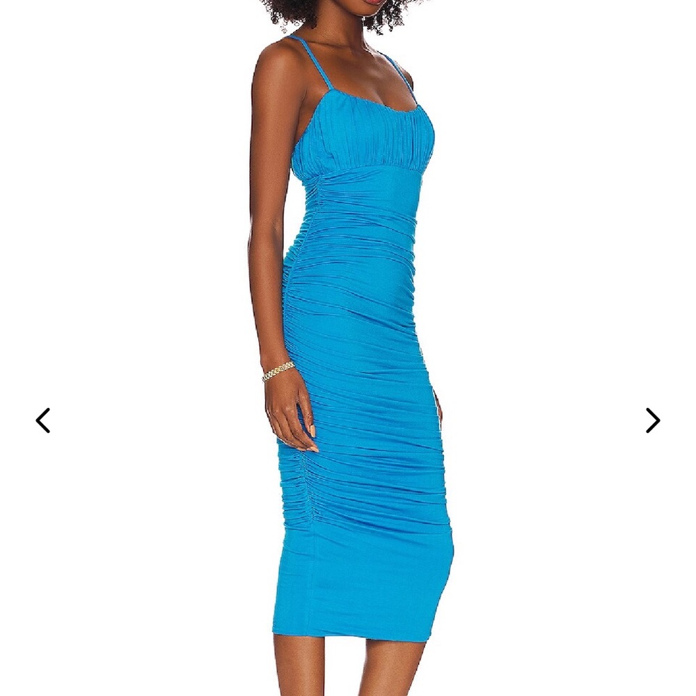 Lovers + Friends Turquoise Blue Ruched Midi Dress - Picture 3 of 5